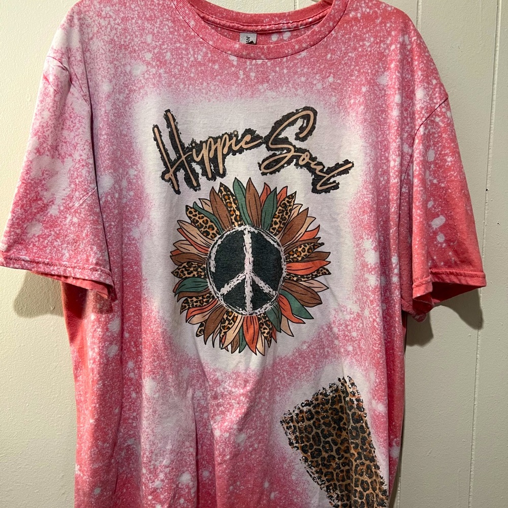 XL Pink Bleached Hippie Soul Ladies Tee Shirt Top
